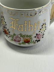 Vintage Gray Porcelain Mother Father Floral Cups Mugs Set Of 2 Unmarked Gold