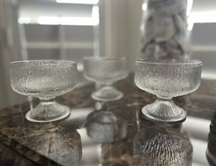 Vintage Indiana Glass Tree Bark Rainfall Crystal Ice S/3 Dessert Compotes MCM