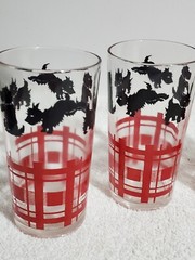 5 Vintage Federal Scotty Dog Scottish Terrier Tumblers Bar Ware Black & Red