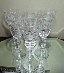 6- Rock Sharpe 3005-2 Etched Floral Water Goblets 1930-1940