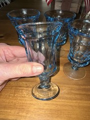 Vintage Fostoria Jamestown Blue Swirl 4 3/4″ Juice ~ Set of Four ~ Excellent