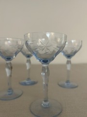 Weston Baby Blue Star Flower Optic Cut To Clear Cocktail Champagne Glasses 4