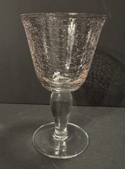 VTG Light Pink/Lilac Crackled Glass, Water or Wine Goblet, Hand Blown 9 oz