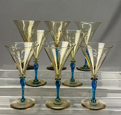 8 Steuben AMBER TOPAZ & CELESTE BLUE 5154 – 7” Goblets Carder Era c. 1920’s