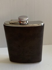 VIntage Stainless Steel 8 oz Hip Flask with Leatherette Cover Hinged Screw Top