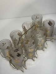 Mid Century Highball Glasses Libbey Frosted W 22 Karat Gold Leaf, Set Of 8