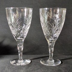 STUART CRYSTAL 1-3 WATER GLASSES, Cut Lead Crystal, 7 1/8″, 10 oz, ENGLAND, 2PCS