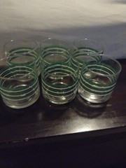 ✨Vintage clear green band glassware green white striped tapered tumbler/low ball