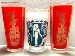 Vintage Thai Goddess/Egyptian Motif Tumbler Glasses 3pc. Set