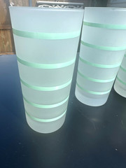 MCM frosted tumblers glasses green banded highball Tom Collins glasses
