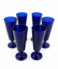 Set Of Six Dark Cobalt Blue Pilsner Beer Champagne Footed Glasses 8”