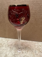 Vintage Red Bohemian Twisted Stem Grapes & Leaves 24k Gold Trim Glasses Set Of 4