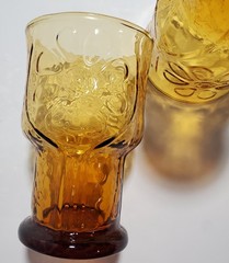 3 Vtg Libbey Country Garden Daisy Glasses Amber Tumblers Boho Retro Gold Flowers