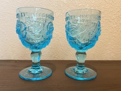 Pair Of Madonna Inn Goblets Aqua Blue Mosser Glass