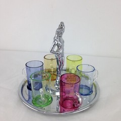 Art Deco 1920’s Farberware Semi Nude Egyptian Lady on Chrome Caddy w 6 Glasses