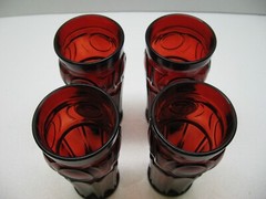 4 Wheaton Glass Bullseye Drinking Glass Ruby Red Vintage Iced Tea Tumblers