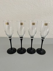 NIB Luminarc Cristal D’arques Domino Black Stem Flute Glasses France
