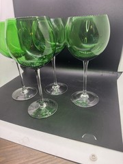 Green Balloon Wine Glasses 8 1/2″ Set Of 4 Festive Christmas Original Box
