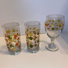 VTG LIBBEY CRISA AUTUMN FALL LEAVES & ACORNS TUMBLERS GLASSES Goblet