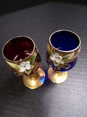 Vintage 1950s Stemmed Cordials Murano Italy Venetian Glass 1 Red 1 Colbalt