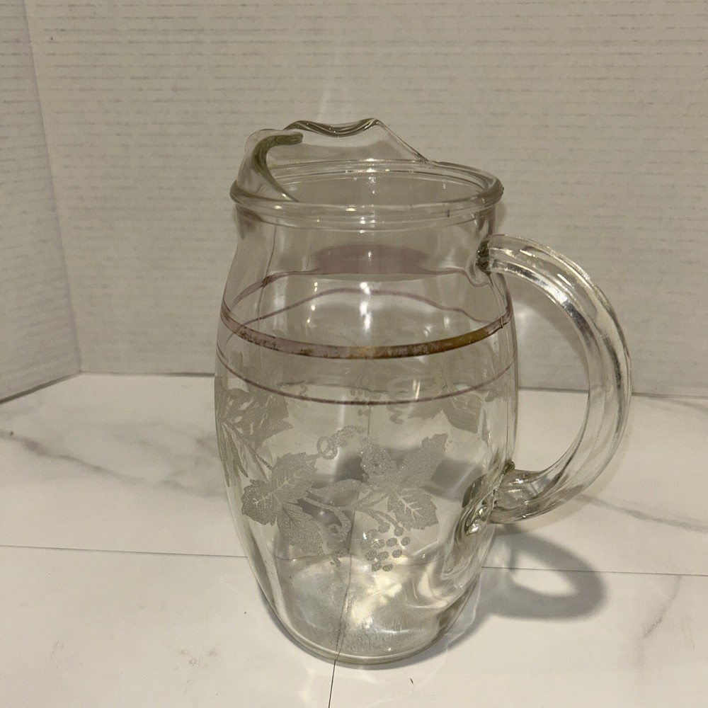 Grapevine Etched Glass Cocktail- Juice Picture 7.5” H Vtg. From 1940’s?