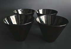 Vintage 1970’s Libbey Jet Black Stemless Martini Glasses Set Of (4)