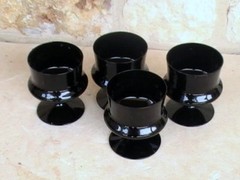Rare Vintage Milnor Hand Blown 4 Black Swedish Crystal Juice Glasses