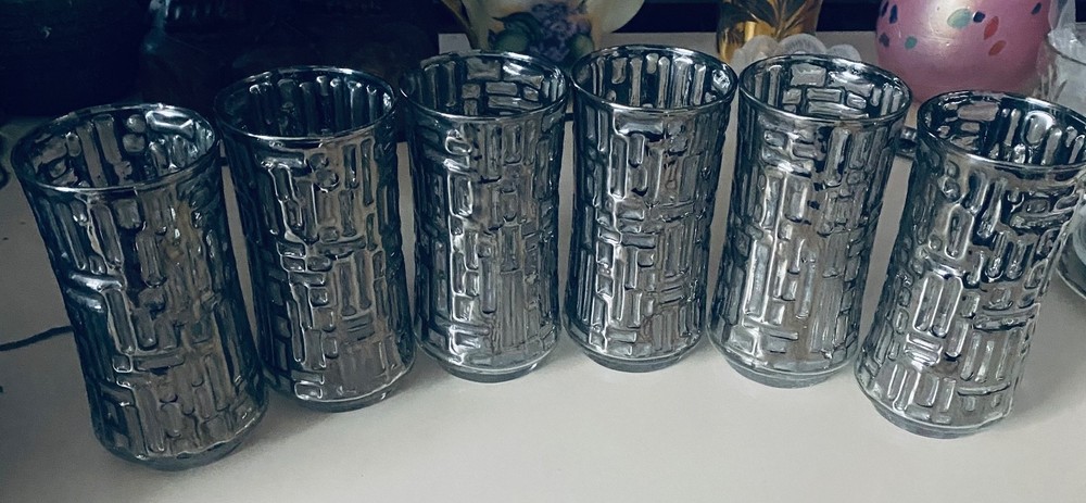 Set of 6 Libbey MCM Vintage Platinum Artica Highball Glasses