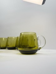 Set 10 Kumela Riihimaki Finland Olive Green Art Glass Mugs Sirkku Kumela MCM