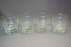 4PC Vintage Clear Glacier Textured Tree Bark Old Fashioned Glassware