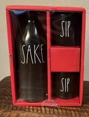 Rae Dunn Artisan Collection by Magenta Black SAKE SIP SIP 3 Piece Gift Set New