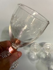 Anchor Hocking Laurel Leaf Etched Wine Glasses Set of 11 VTG MCM Bubble Foot