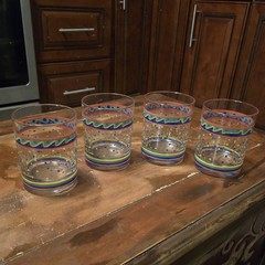 4 Vintage Culver Polka Dot Stripe Fiesta Festive Rocks Old Fashioned Glasses Set