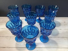 Set of 10 Vintage Noritake Perspective Cobalt Blue Water Wine Goblets 6 1/2 Inch
