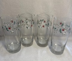 Pfaltzgraff Winterberry 16 oz Tall Clear Glasses Tumblers 6.25″ Tall Set of 4