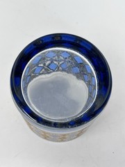 West Virginia Glass Co Rainier Blue & Gold Old Fashion Glass Inv#23