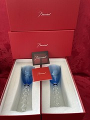 NIB’s FLAWLESS Blue BACCARAT France Two VEGA Crystal FORTISSIMO WINE RHINE Glass