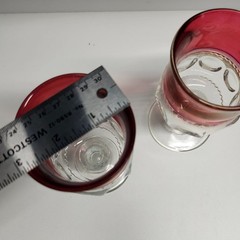 Tiffin Franciscan Cranberry Thumbprint King’s Crown Vintage Glass Goblets Set