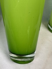 Set Of 4 Lime Green Hand Blown Cased Glass Tumblers Highball Iced Tea Glasses