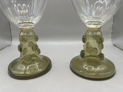 Set of 2 Vintage German Dutch Roemer Römer Blown Olive Goblet Glasses