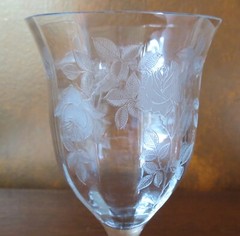 Tiffin Franciscan #14180 Stem Roses Etched Rib Optic 6 ¾” Water Goblet(s)