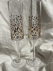Gold Decorated Champagne Flutes, Contemporary 9.75”