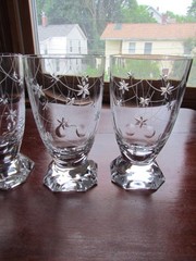 VTG Nachtmann Crystal Footed Tumblers Set 4 Hand Cut Stars Germany Bleikristall