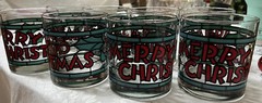8 Vintage MCM Merry Christmas Rocks Glasses With Holly And Berries