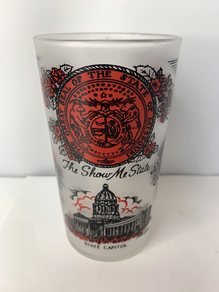 Collectors Missouri State Landmarks Frosted Tumbler Glass Federal Glass Co. Vtg