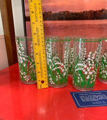 Set of 6 Vintage H.J. Stotter Bluebells Lily Plastic Tumbler Glasses with Box
