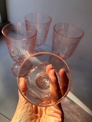 Wine Goblets Pink Pressed Glass Set 4 Bormioli Rocco Romantic Bar Ware Italian