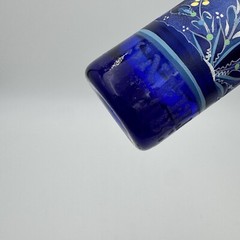 Mexican Hand Blown Cobalt Blue Shot Glass Etched & Hand painted Birds Flowers