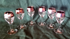 Silver Dipped Band Cordial Bar Glass SET of 6 Small 3.75″ Tall Dorothy Thorpe