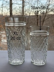 6 Vintage XL Quilted Diamond Cut Ice Tea Tumblers, Anchor Hocking 7.5” Glasses